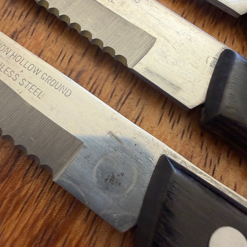 Set 4 Vintage Precision Hollow Ground Stainless Steel Steak Knives Japan Black - Picture 8 of 11